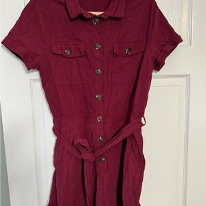 Women's Burgundy Button-Up Dress